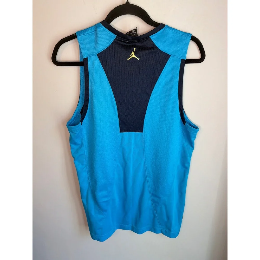 Jordan Brand Mens Dri-FIT Basketball Tank Top Blue Gold Jumpman Jersey Large